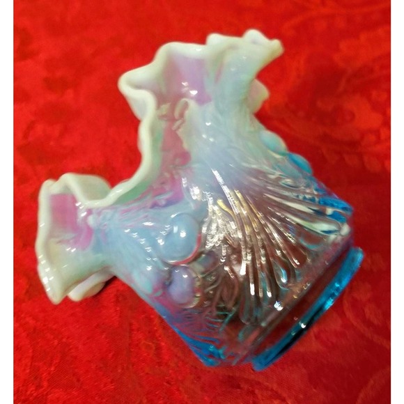 L.G.Wright Ice Blue Opalescent (Wreathed) Cherries Cream and Sugar Set - Picture 6 of 8